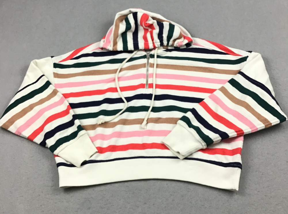 Aerie Sweatshirt Women Medium Striped Hooded 1/4 Zip Oversized Pullover Knit M